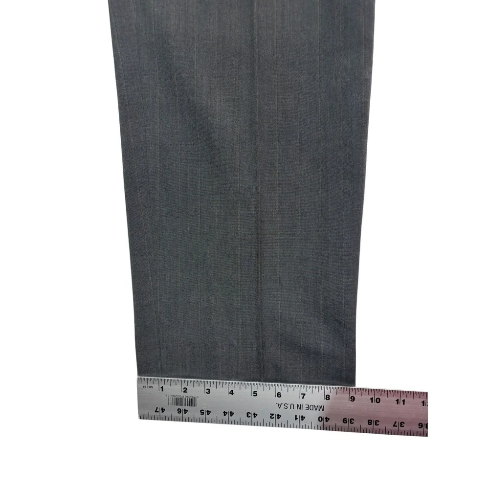 vtg 90s Hart Schaffner Marx 43R 36x30 Gray Stripe 2pc Pant Suit Wool USA Pleated